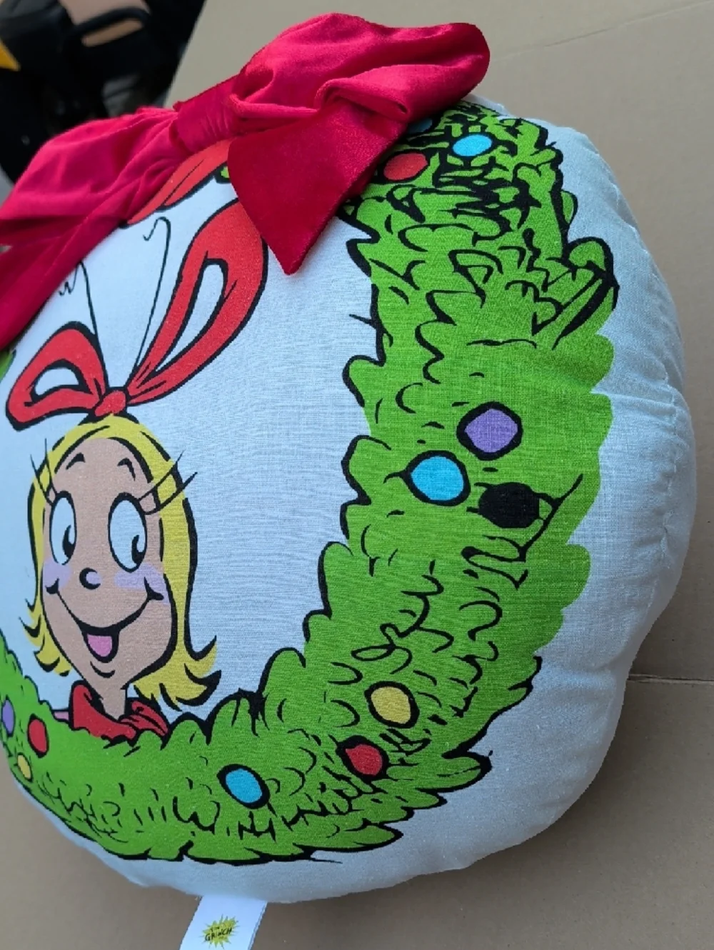 The Grinch Cindy Lou Who Holiday Wreath Cartoon Bow Accent Pillow Classic Unique